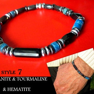 BRACELET Homme Pierre Turquoise Tourmaline Aigue-marine Lapis lazuli Jaspe Sanguin Onyx Lave Hematite Argent Cadeau homme Protection BRACELET STYLE 7