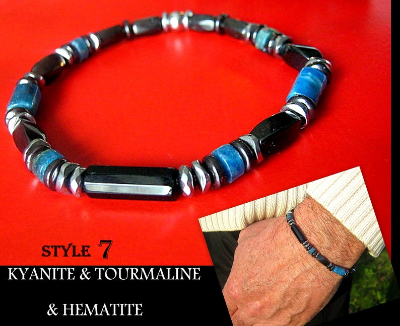 BRACELET Homme Pierre Turquoise Tourmaline Aigue-marine Lapis lazuli Jaspe Sanguin Onyx Lave Hematite Argent Cadeau homme Protection BRACELET STYLE 7