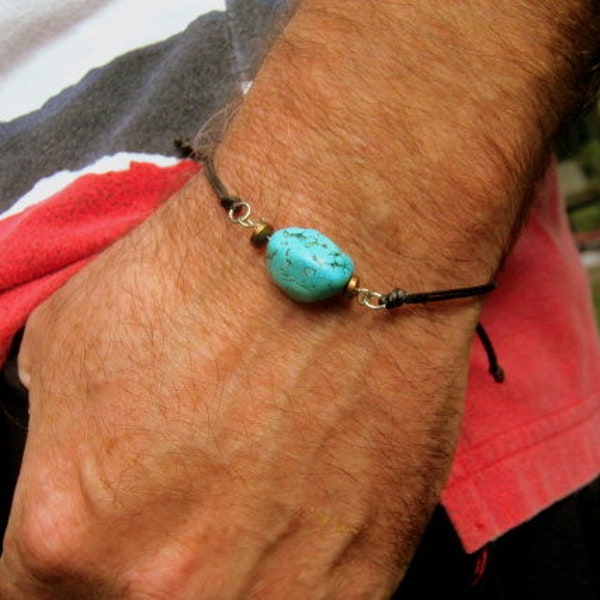 TURQUOISE pierre brutte Bracelet Homme surfeur, cordon réglable Bracelet minimaliste, Cristaux du guérison, cadeau homme/ femme /couple,