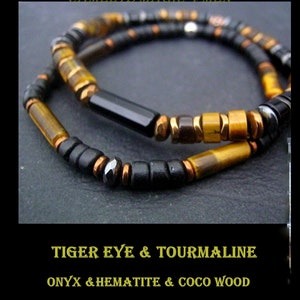 Men SET TIGER EYE Bracelets Tourmaline Hematite Onyx Grounding Prosperity protection healing set Bracelets. men gift