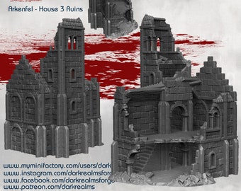 Arkenfel House 3 Ruins for 28mm Tabletop Fantasy Terrain - Gondor and Osgiliath Inspired