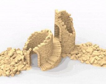 Ruins of Generica Two Tower Ruin with Rubble for 28mm Tabletop Fantasy Wargaming