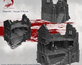 Arkenfel House 5 Ruins for 28mm Tabletop Fantasy Terrain - Gondor and Osgiliath Inspired