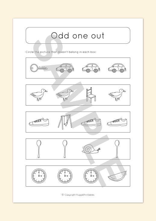 Printable Odd One Out Activity Worksheet for Kids DOWNLOAD Pack B - Etsy