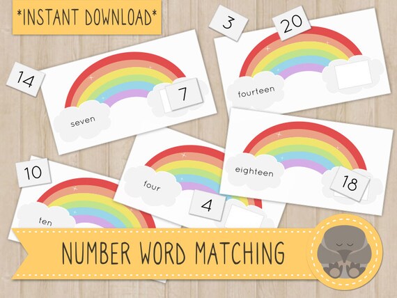printable busy bag rainbow number word matching for kids etsy