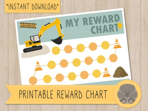 Printable Construction Excavator Potty Reward Chart INSTANT DOWNLOAD