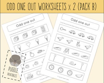 Printable Odd One Out Activity Worksheet for Kids DOWNLOAD Pack B