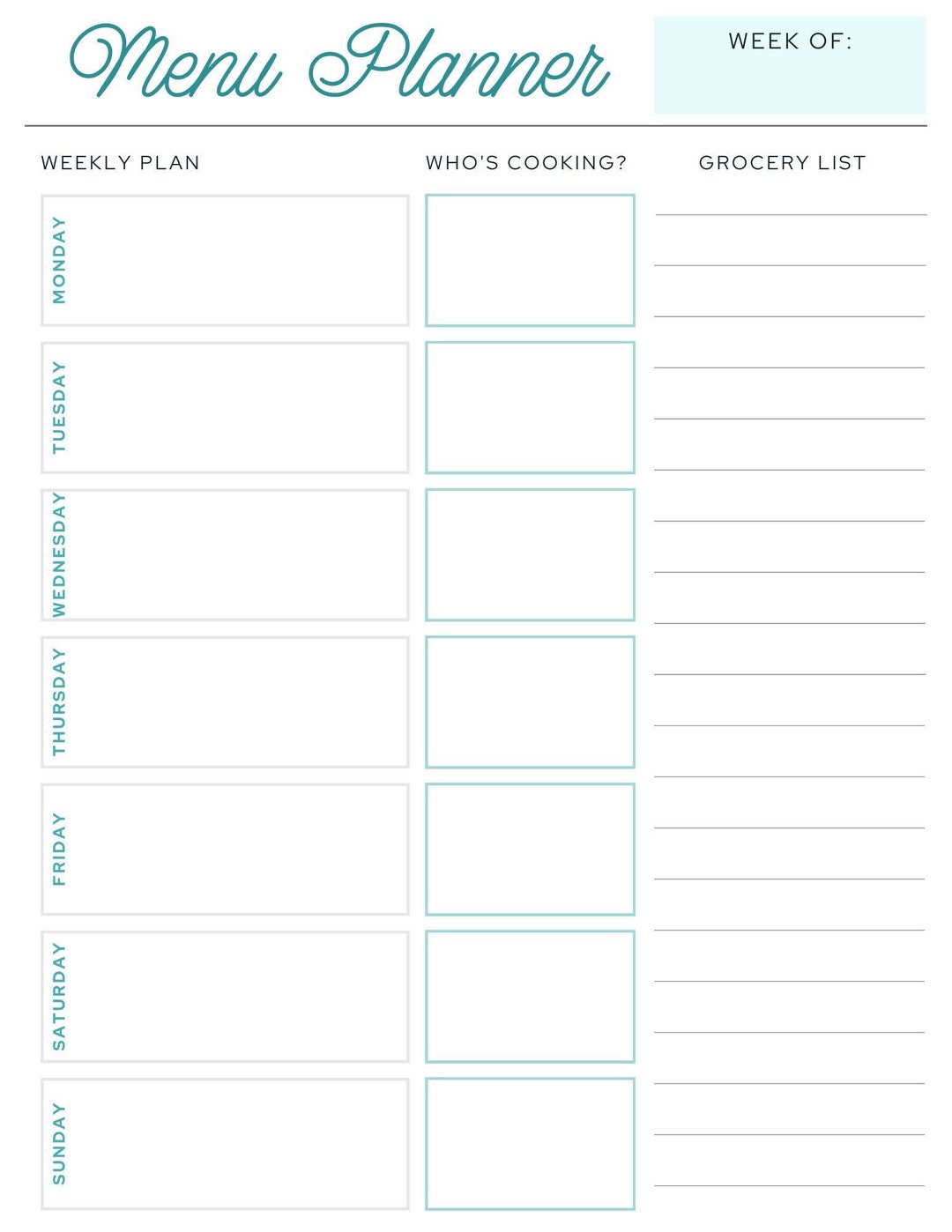 Printable Family Meal Planner - Etsy