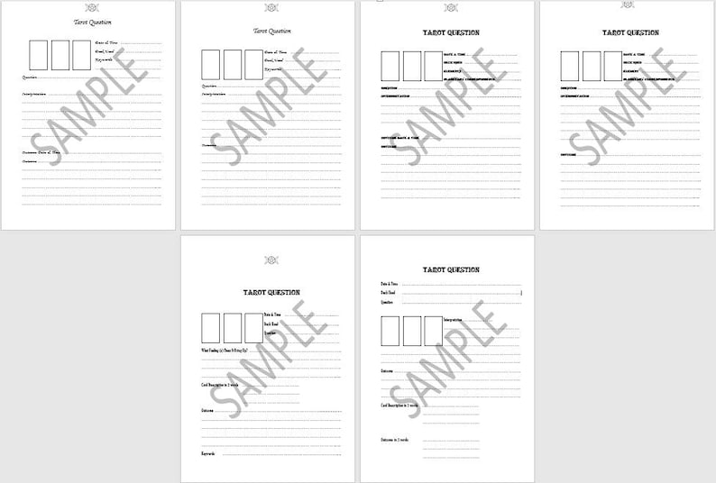 Three Cards Tarot Spread, 6 Printable Worksheets, PDF - Etsy
