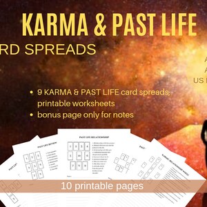 KARMA e VITA PASSATA Spread di tarocchi / Spread di carte - 9 pagine stampabili + pagina bonus, pdf