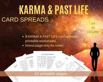 KARMA and PAST LIFE Tarot spreads / Card Spreads - 9 printable pages + bonus page, pdf