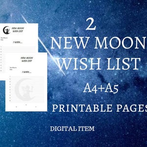 2 Hojas de trabajo imprimibles de lista de deseos de Luna Nueva tamaño A4+A5 - Descarga instantánea - Artículo digital