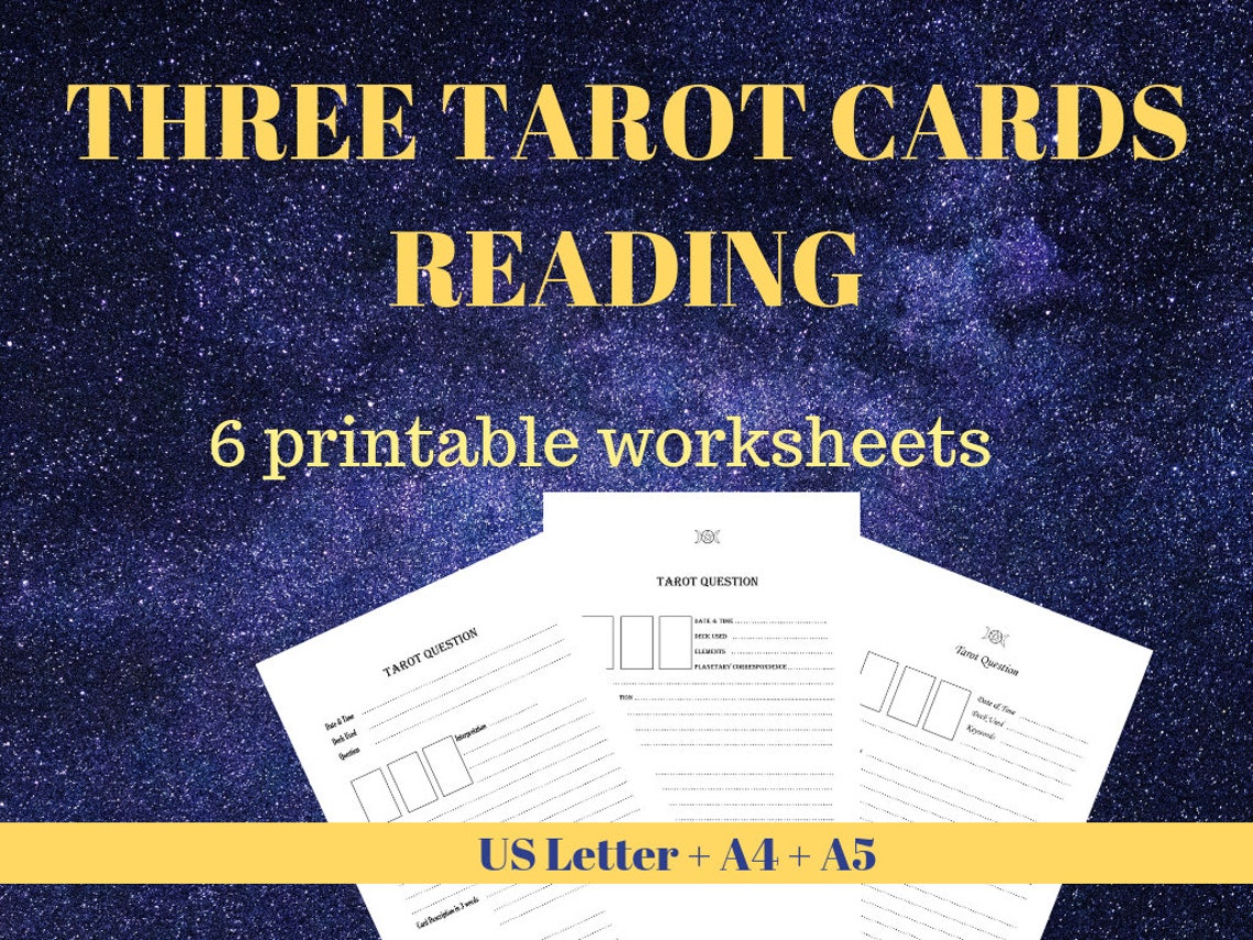 Three Cards Tarot Spread 6 Printable Worksheets PDF Etsy
