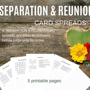 Tarot-SEPARATION & REUNION-Spreads – 4 druckbare Seiten + Bonusseite, PDF-Karten-Spreads