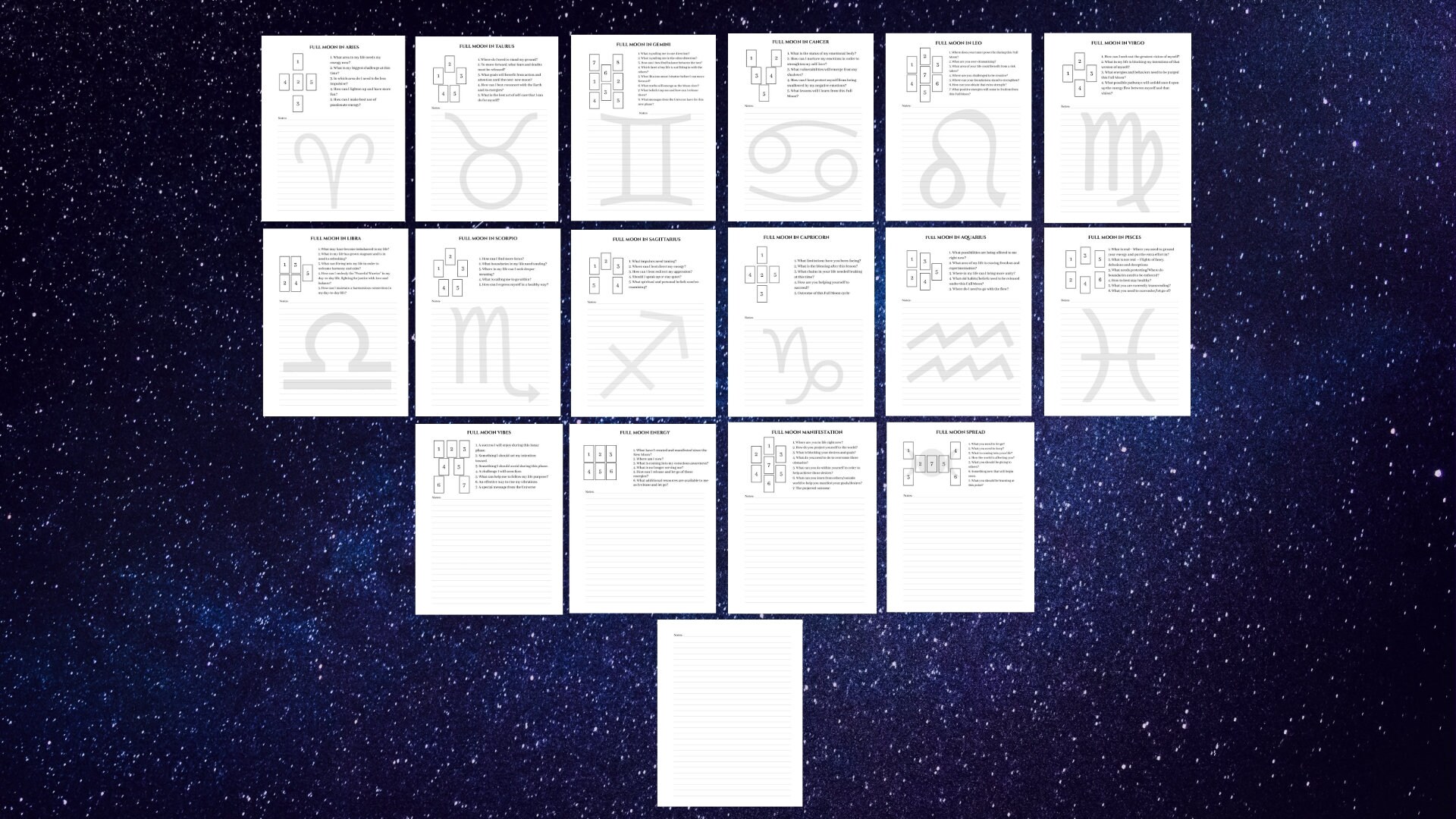 FULL MOON Tarot Spreads / Card Spreads - 16 Printable Pages + Bonus ...