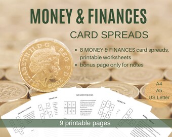 MONEY and FINANCES Tarot spreads / Card Spreads - 8 printable pages + bonus page, PDF