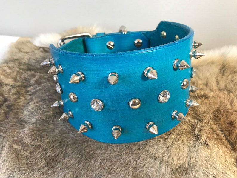 3 Wide Leather Custom Spiked Dog Collar With Custom Etsy