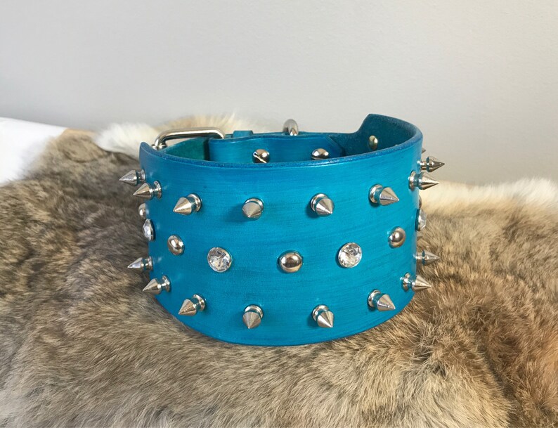 3 Wide Leather Custom Spiked Dog Collar With Custom Etsy