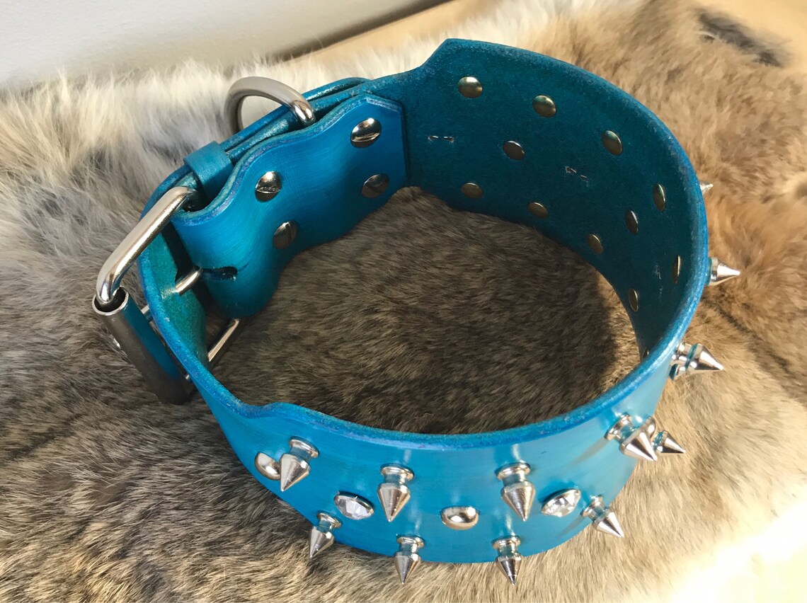 3 Wide Leather Custom Spiked Dog Collar With Custom Etsy