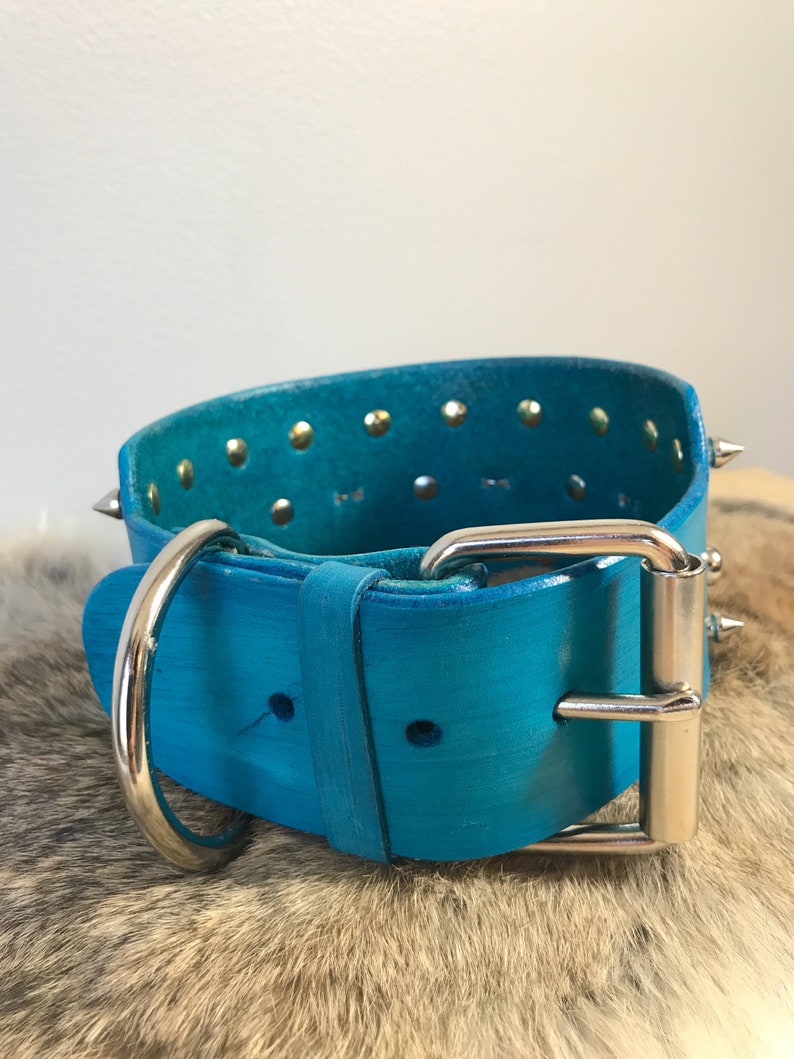 3 Wide Leather Custom Spiked Dog Collar With Custom Etsy