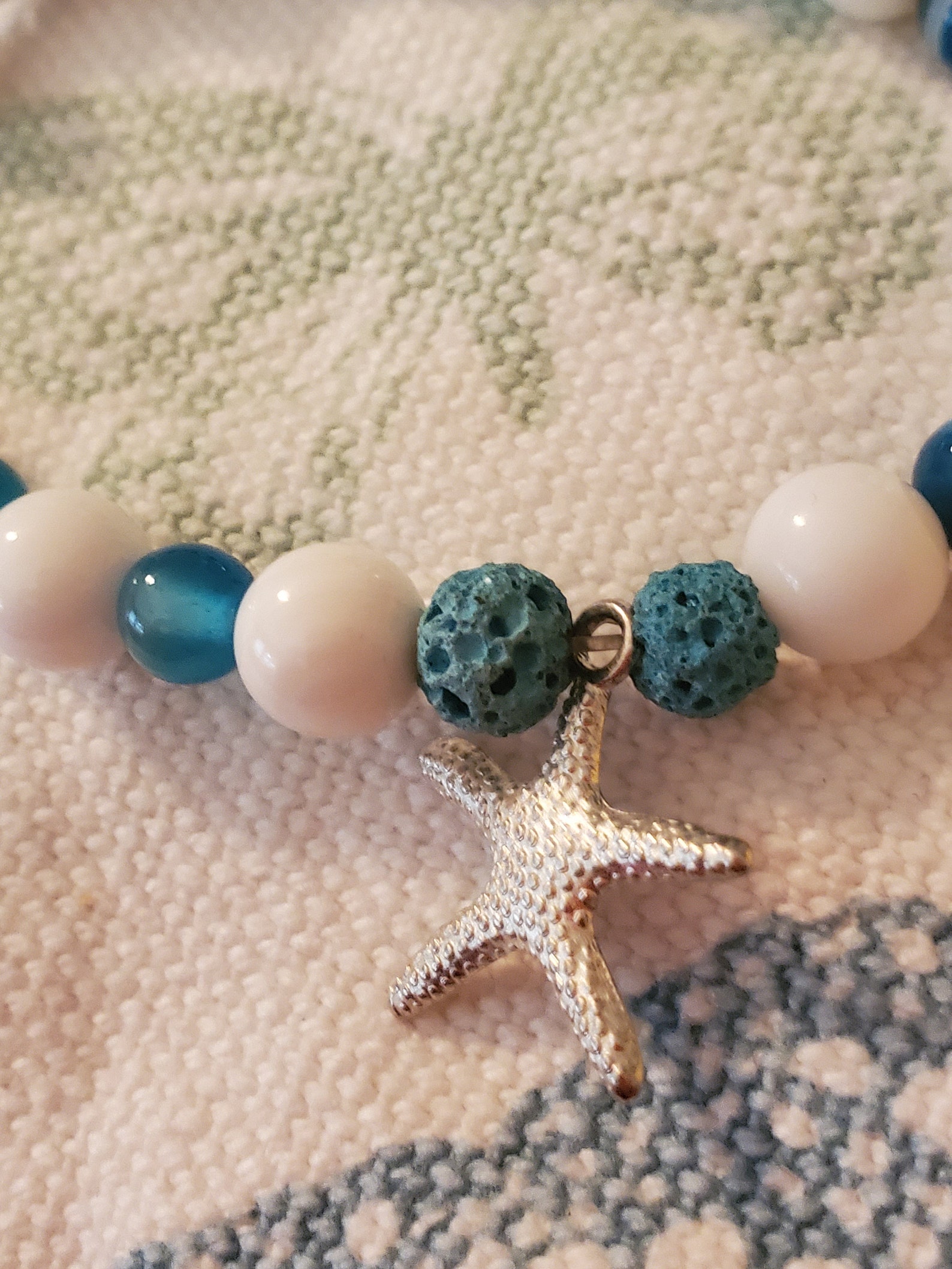 White Jade and Blue Agate Starfish Charm Bracelet Lava Stone - Etsy