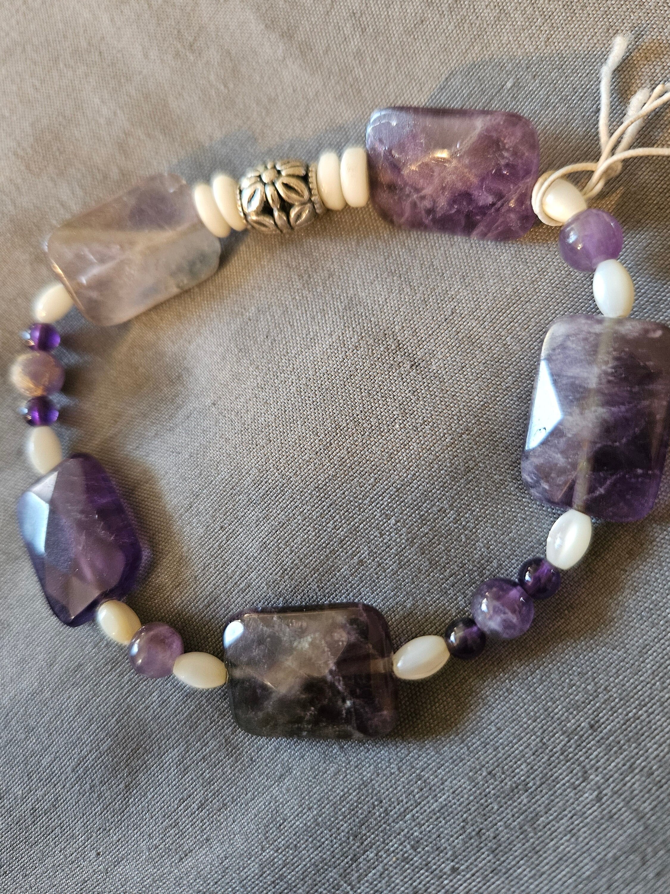 Amethyst and Rice Shell Bracelet Third Eye Chakra Bracelet - Etsy