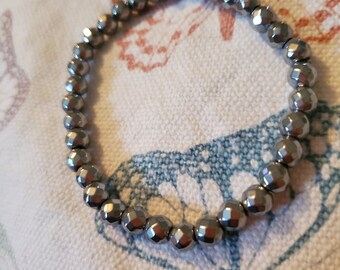 Faceted Hematite Bracelet: Root Chakra, Grounding