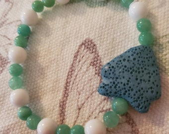 Quartzite & White Jade Bracelet with Lava Fish