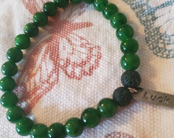 Jade Luck Charm Bracelet with Lava Beads, Aromatherapy Diffuser