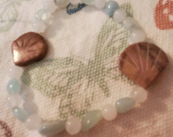 Rhodonite Angelite Bracelet with Seashell – Heart Chakra Healing