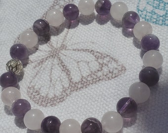 Amethyst and Rose Quartz Beaded Bracelet: Heart and Third Eye Chakra