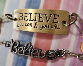 Inspirational Charm Bracelet: Stainless Steel, Faith, Hope, Joy