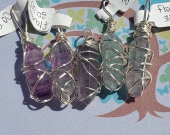 Rainbow Flourite Crystal Pendant, Silver Wrapped Necklace