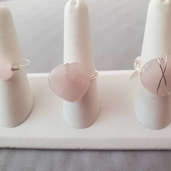 Rose Quartz Handmade Wire Rings Rose Quartz Crystal Ring Heart shapped ring Heart Chakra ring Rose Quartz Healing ring fertility ring grief