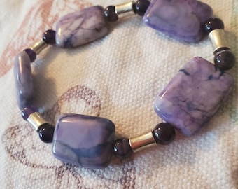 Amethyst & Square Quartzite Bracelet, Calming Energy