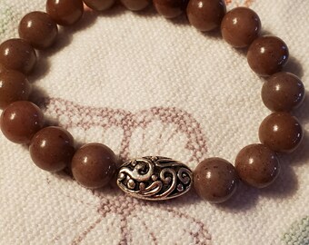 Mountain Jade Bracelet with Silver Filigree Bead - Balancing Stone