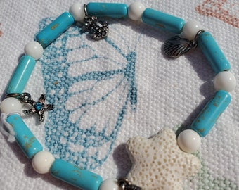 Magnesite & White Jade Sea Charm Bracelet, Aromatherapy Diffuser