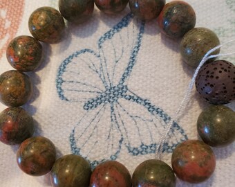 Unakite & Lava Stone Bracelet, Aromatherapy Diffuser, Chakra Balancing