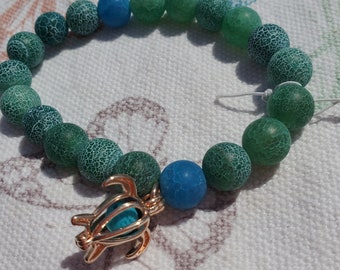 Crackle Agate Turtle Bracelet, Lava Stone Aromatherapy Diffuser