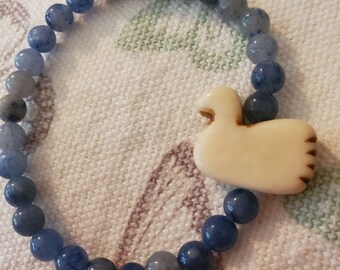 Angelite Beaded Bracelet with Bone Swan Carving
