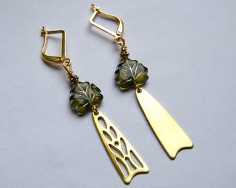 Boucles D'oreilles Poetiques, Verre, Laiton Dore