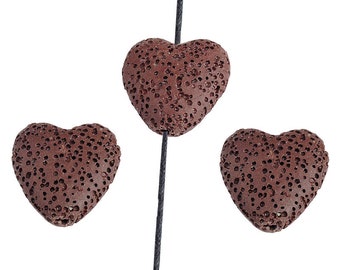 Lava stone beads, heart shape, dark brown, sold to the piece, creative hobbies, jewelry accessories, jewelry creations
