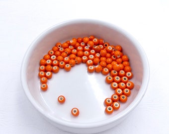 10 orange ceramic beads, round beads, diameter 6 mm, lots, creative hobbies, jewelry creation supplies