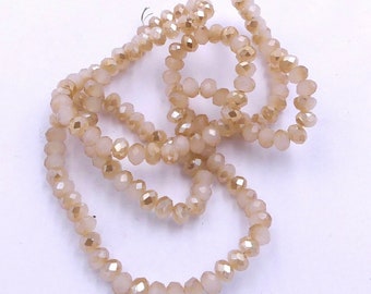 10 Crystal Glass Pearls, Faceted Washers, Light Brown, Milky White, 4 x 3 mm, Lots, Jewelry Supplies