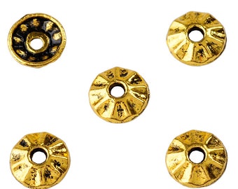 Apprêts - 10 calottes, rondes, métal or vieux, 8 mm, loisirs créatifs, fournitures bijoux