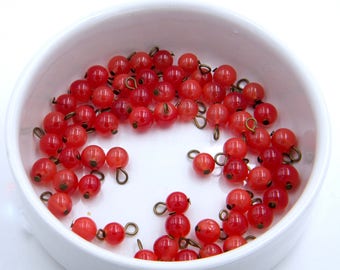 Perles breloques - perles verre - rouge - bronze - lots de 10 - loisirs créatifs - les bijoux de francesca