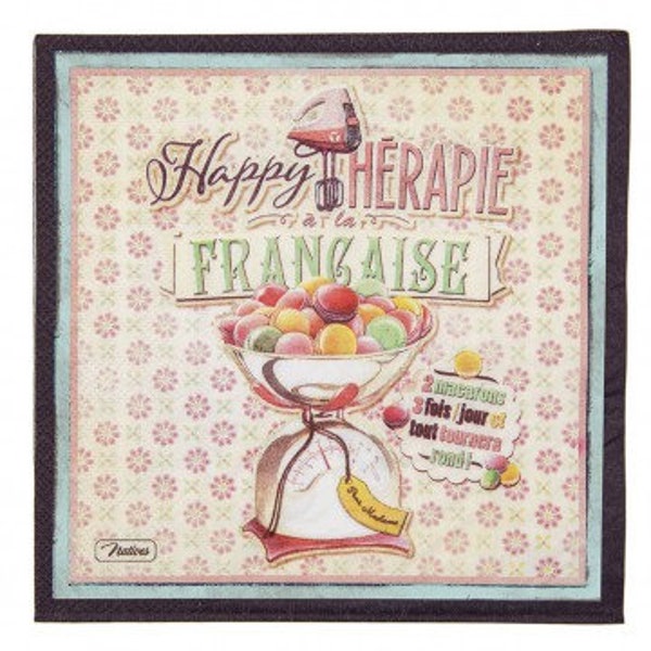 Serviettes papier - serviettage  - Macarons - Happy Thérapie Française -  16,5 x 16,5 cm - à l'unité