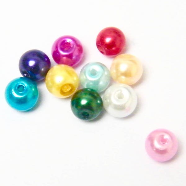 Perles acryliques nacrées en mélange de couleurs, diamètre 8 mm