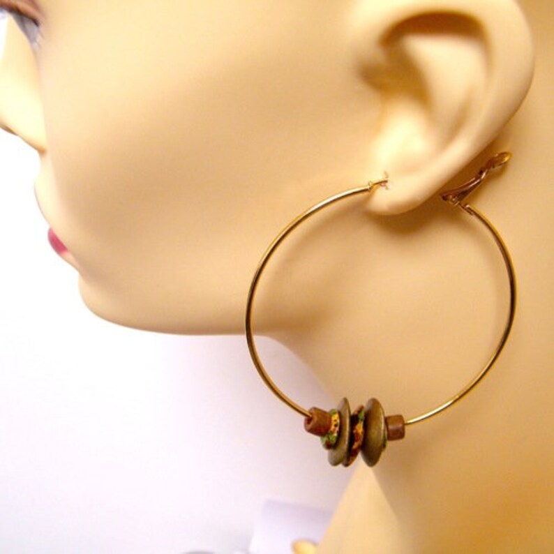 handmade Earth red Creole gold metal and ceramic Greek