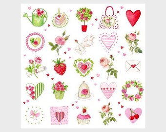 Paper towels - serviettage - Around Love - hearts- doves - roses - 12.5x12.5 cm - individually